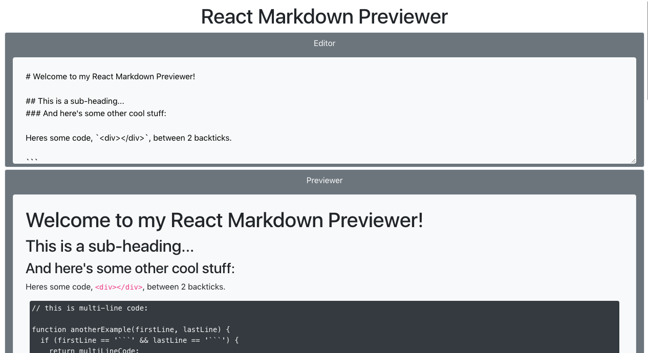 react markdown previewer project image